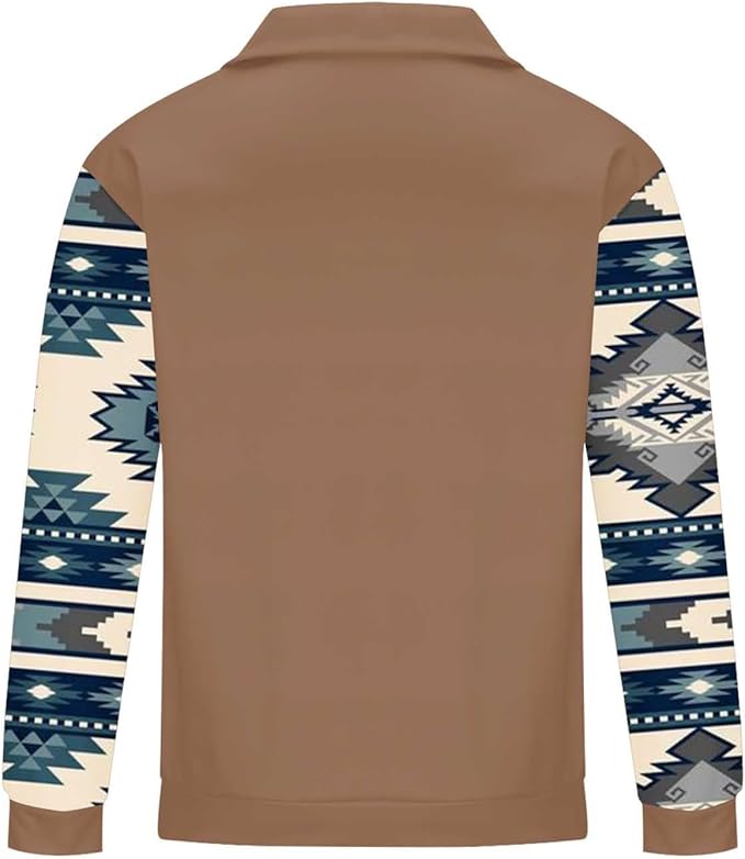 Western Sweatshirts for Men Aztec Cowboy Vintage Graphic Fleece Hoodie Mens Quarter Zip Pullover Country Jacket