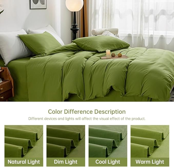 JELLYMONI Christams Duvet Cover Twin Size - 100% Washed Cotton Linen Feel Textured Comforter Cover, 2 Pieces Breathable Soft Bedding Set with Zipper Closure (Avocado Green, Twin 68"×90")