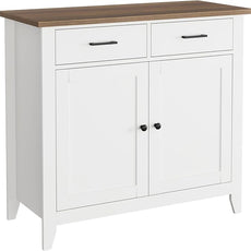HORSTORS Kitchen Storage Cabinet, Modern Farmhouse Buffet Cabinet with Storage, Coffee Bar with 2 Drawers and 2 Doors, Floor Sideboard Buffet for Living Room, Dining Room, Bathroom, Ivory White