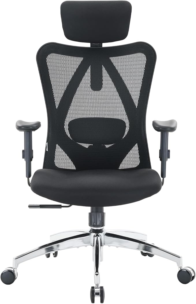 SIHOO M18 Ergonomic Office Chair, High Back Mesh Desk Chair with Adjustable Headrest & Lumbar Support, 330lbs Capacity Computer Chair with 2D Armrests & Wide Cushion, Tilt Lock, for Home Office-Black