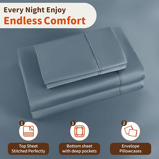 LBRO2M 1000 Thread Count 100% Egyptian Cotton Sheets Set Clifornia King, 4 Piece Sets Bed Sheet Deep Pocket Sheet Set 16" Soft Comfortable All Season (Clifornia King, French Blue)