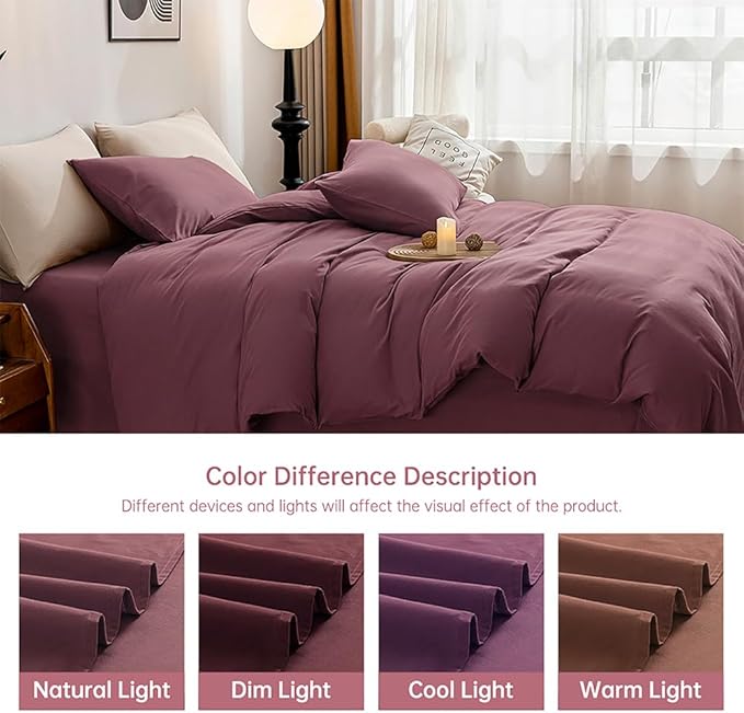 JELLYMONI Plum Duvet Cover Full Size - 100% Washed Cotton Linen Like Textured Comforter Cover, 3 Pieces Breathable Soft Bedding Set with Zipper Closure (Plum, 80"x90")