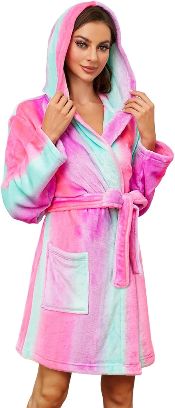 U2SKIIN Women Hooded Fleece Robe, Short Plush Robes for Womens With Hood Soft Warm Spa Bathrobe