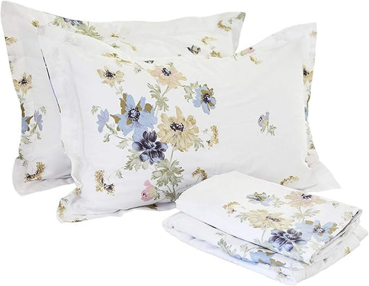 FADFAY 4-Piece Shabby White Floral Bed Sheet Set Cotton Bed Sheets, Twin