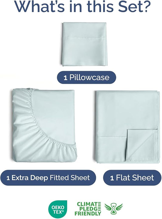 Extra Deep Pocket Twin XL Sheets - 3 Piece Breathable & Cooling Bed Sheets - Hotel Luxury Bed Sheet Set - Soft, Wrinkle Free & Comfy - Easily Fits Extra Deep Mattresses - Deep Pocket Ice Blue Sheets