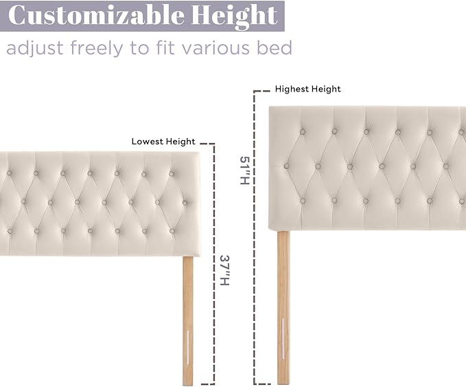 Kingfun Cal King Headboard only, Premium Velvet Upholstered Headboards in Modern Button Design, Tufted Bed Headboard, Adjustable Solid Wood Head Board (Beige)
