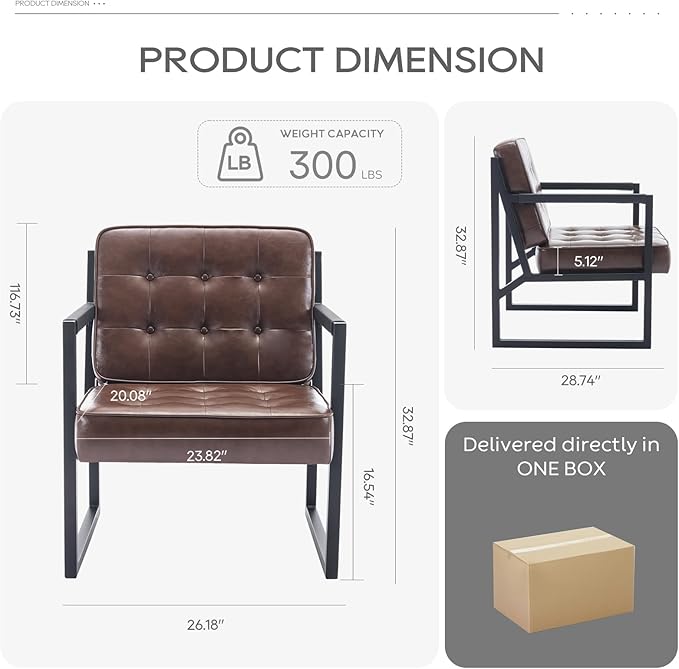 COLAMY Mid Century Modern Accent Chair, Comfy Living Room Chairs, Brown Leather Accent Chair, Faux Leather Reception Armchair with Metal Legs for Living Room Bedroom Reception Waiting Room, Brown