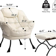 HollyHOME Lazy Chair with Foldable Ottoman, Accent Comfy Lounge Armchair and Folding Footrest Stool, Leisure Sofa Reading Chair and Footstool for Living Room, Bedroom, Dorm,Velvet Beige