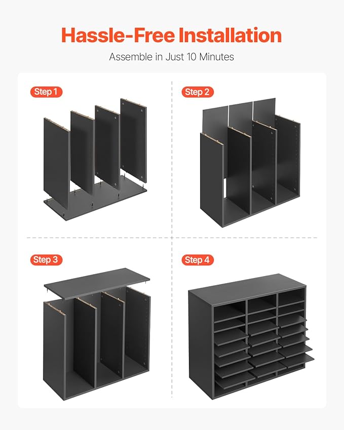 VEVOR Literature Organizer, 24 Compartments Office Mailbox with Adjustable Shelves, Wooden Mailbox Sorter Medium Density Fiberboard Office Home Classroom Storage for Files, Documents, Papers, Grey