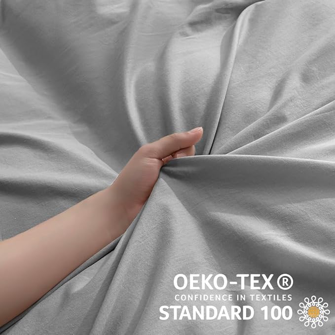 JELLYMONI Light Gray Duvet Cover King Size - 100% Washed Cotton Linen Feel Textured Comforter Cover, 3 Pieces Lightweight Soft Bedding Set with Zipper Closure (Light Gray, King 104"x90")