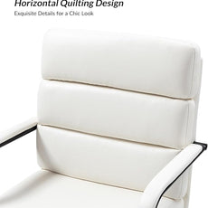 HULALA HOME Modern Faux Leather Home Office Chair with Tilt Lock & Metal Base, Desk Chair with Wheels & Padded Cushion, 360° Swivel Wide Seat Computer Task Chair, White