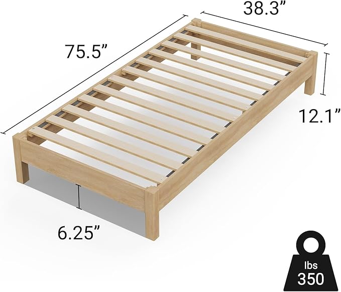 LIFEMENT Twin Signature Wood Platform Bed Frame Natural, Noise-Free, Under Bed Storage, No Box Spring Needed, Easy Assembly
