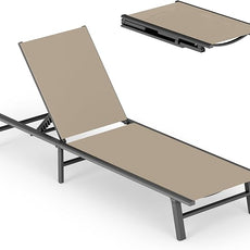 Ciokea Upgraded Aluminum Outdoor Lounge Chair - No Assembly Needed, Foldable Patio Chaise Lounge with 5 Adjustable Positions, Reinforced Frame for Extra Durability, Pool Beach Lounge Chair, Khaki