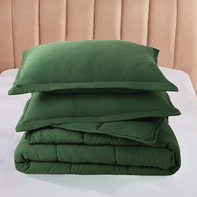 HIG 3pc Prewashed Green King Size Comforter Duvet Insert - All Season Quilted Down Alternative Comforter with Corner Tabs -Box Stitched - 250GSM Fiberfill Farmhouse Style Bedding(Salomon)