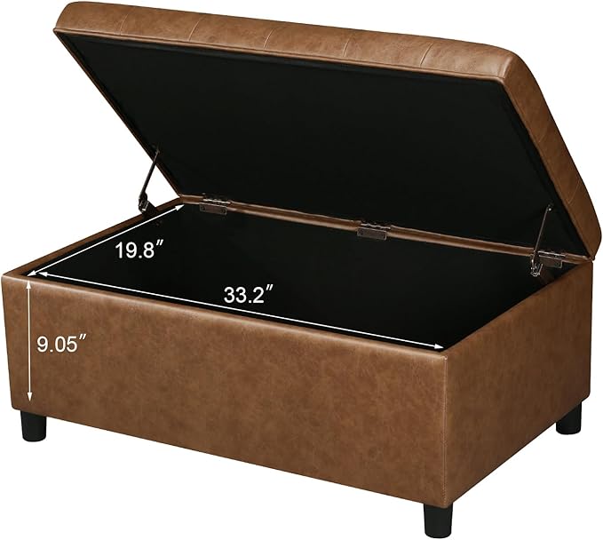 Joveco Rectangular Lift Top Storage Ottoman Bench, Faux Leather Storage Bench for Living Room Entryway Bedroom, Ochre Yellow