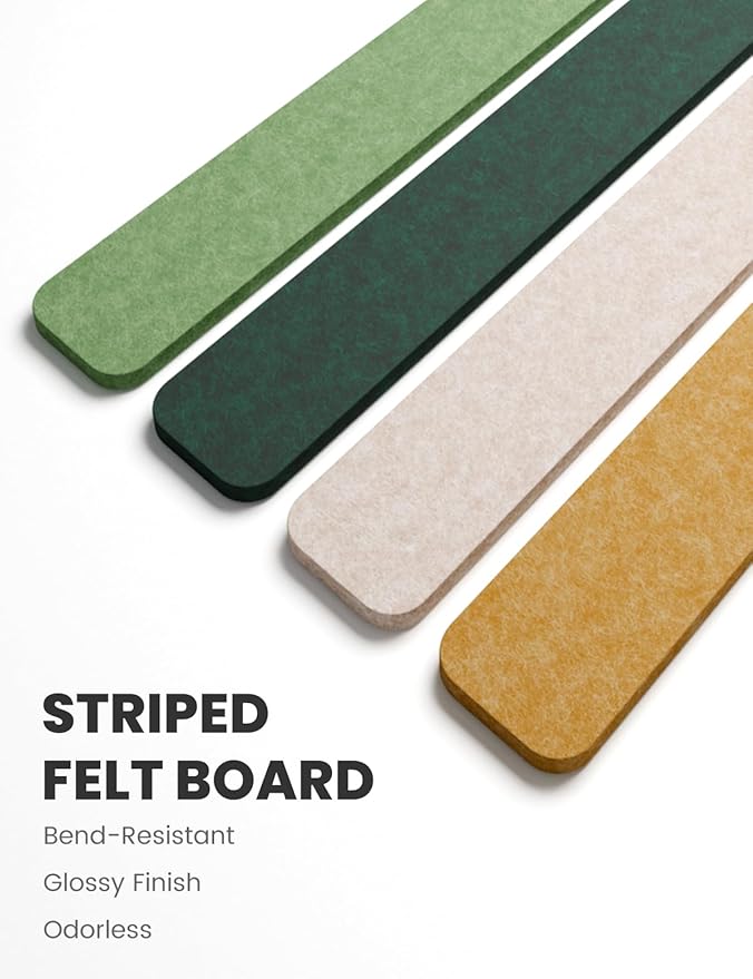 Cork Board Alternative Felt Strip Board 8-Pack 13"x2", Office Pin Board with 50 Push Pins, Adhesive Install for Bedroom Door & Home Office(Forest Meadow)