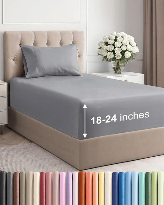 Extra Deep Pocket Twin XL Sheets - 3 Piece Breathable & Cooling Bed Sheets - Hotel Luxury Bed Sheet Set - Soft, Wrinkle Free & Comfy - Easily Fits Extra Deep Mattresses - Deep Pocket Steel Blue Sheets