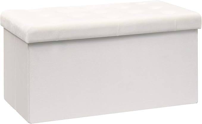 B FSOBEIIALEO Folding Storage Ottoman, Long Ottomans Shoes Bench, Velvet Storage Chest Footrest Seat 31.5"x15.7"x15.7" (White, Large)