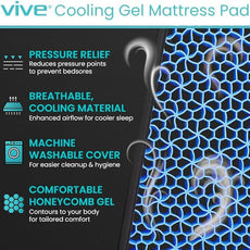 Vive Cooling Gel Mattress Topper - Honeycomb Gel Bed Pad for Hot Sleepers (Twin XL) - Ultimate Comfort and Support Mattress Topper for Twin Size Beds - Cooling, Pressure Relief