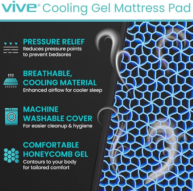 Vive Cooling Gel Mattress Topper - Honeycomb Gel Bed Pad for Hot Sleepers (Twin XL) - Ultimate Comfort and Support Mattress Topper for Twin Size Beds - Cooling, Pressure Relief