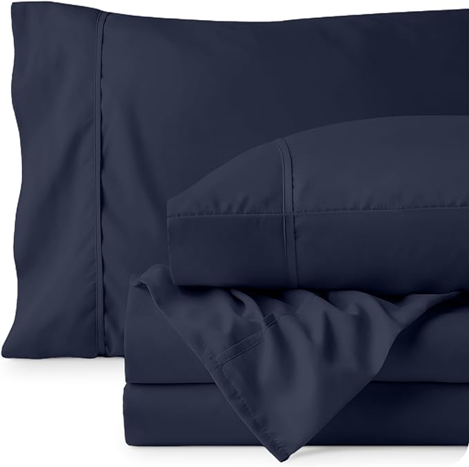 Bare Home Full XL Sheet Set - Luxury 1800 Ultra-Soft Microfiber Full Extra Long Bed Sheets - Double Brushed - Deep Pockets - Easy Fit - 4 Piece Set - Bed Sheets & Pillowcases (Full XL, Midnight Blue)