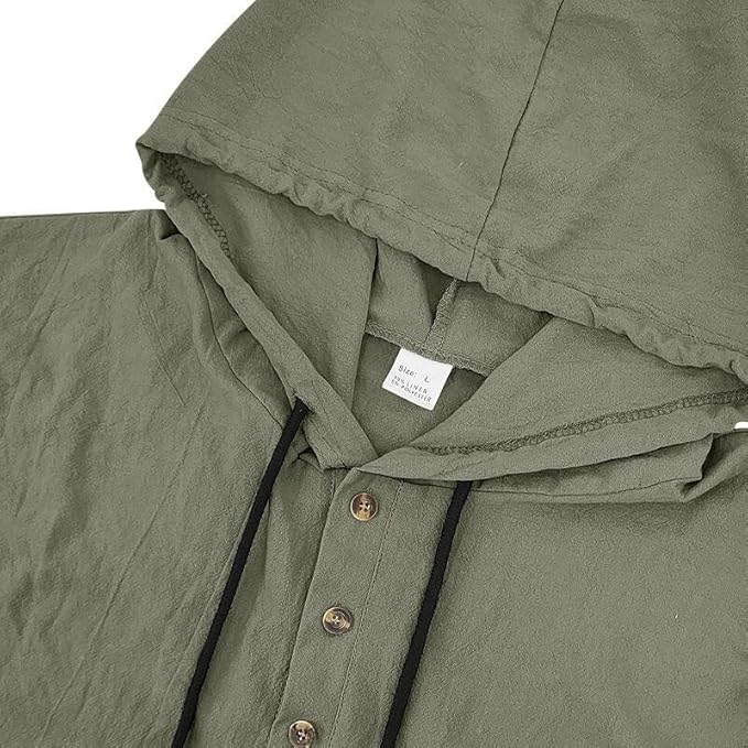 Men's Linen Blend Hoodie Long Sleeve Henley Pullover Sweatshirt Casual Loose Fit Top for Workout Beach Wear