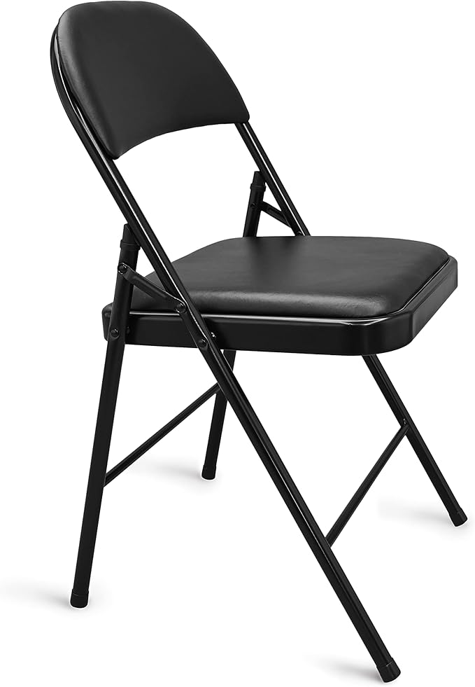 Amazon Basics Comfortable Vinyl-Padded Metal Steel Folding Chairs, Black, 4-Pack