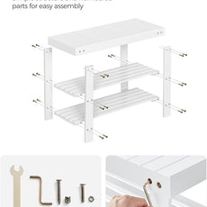 SONGMICS Shoe Rack Bench, 3-Tier Bamboo Shoe Storage Organizer, Entryway Bench, Holds Up to 286 lb, 11.3 x 27.6 x 17.8 Inches, for Entryway Bathroom Bedroom, Cloud White ULBS004W01