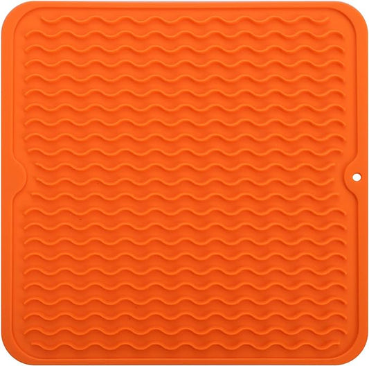 Silicone Dish Drying Mat for Multiple Usage,Easy clean,Eco-friendly,Heat-resistant Silicone Mat for Kitchen Counter or Sink,Refrigerator or Drawer liner Orange M 12 inches x 12 inches