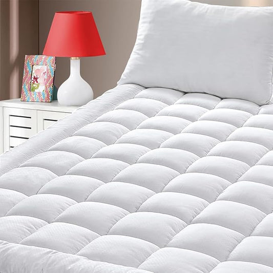 Twin Size Quilted Fitted Mattress Pad Cover with Deep Pocket Fitted 8" - 21", Ultra Soft and Comfortable, Breathable (White, Twin)