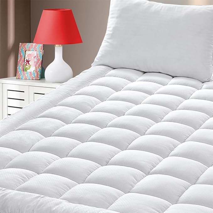 King Size Quilted Fitted Mattress Pad Cover with Deep Pocket Fitted 8" - 21", Ultra Soft and Comfortable, Breathable (White, King)