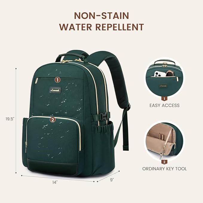 LOVEVOOK Laptop Backpack for Women with Pouch Pocket for Large Capacity Cup,18 Inch Laptop Computer Bag Travel Backpack Purse,Waterproof Work Business Backpack College Teacher Bags,Dark Green