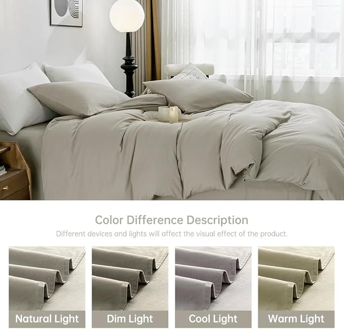 JELLYMONI Cotton Duvet Cover Twin Size - 100% Washed Cotton Linen Feel Textured Comforter Cover, 2 Pieces Breathable Soft Bedding Set with Zipper Closure (Linen Grey, Twin 68"x90")