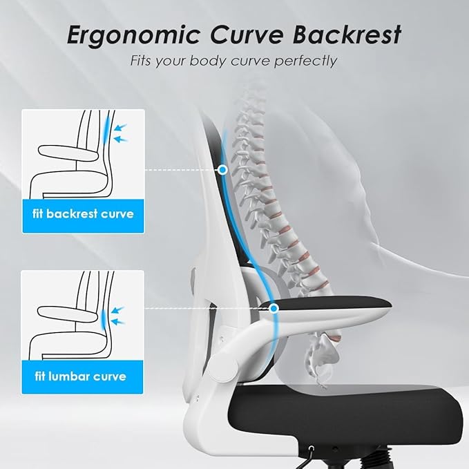 Soohow Office Chair, Mesh Ergonomic Office Chair with Lumbar Support, Comfy Swivel Computer Desk Chair with Flip Armrest Rolling Wheels for Home Study Room Office, White & Black