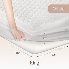 100% Cotton Organic Mattress Pad - Breathable & Cooling Mattress Protector King Size - Premium 300GSM Quilted and Noiseless Machine Washable Organic Mattress Protector (White, King)