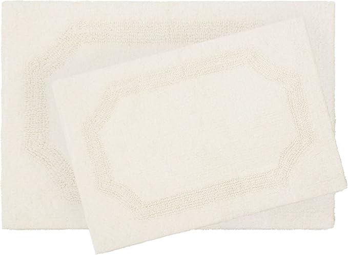 Laura Ashley - Reversible Cotton Bath Mat, Premium Bathroom Décor, Machine Washable Bathroom Rug, Highly Absorbent, 17"x24"/20"x32" 2-Piece Set, Ivory