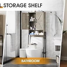 Vabches Over The Toilet Storage Cabinet with 2-Door Design Bathroom Organizers and Storage with Anti-Tip Device Over Toilet Organizer with Shelves for Bathroom,Restroom,Laundry Grey