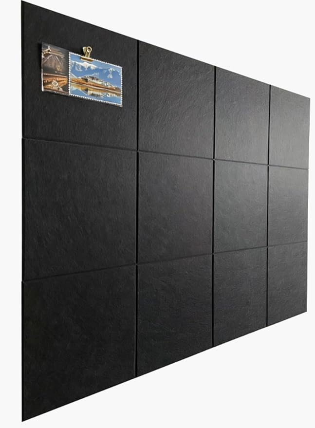 12-Pack Black Felt Wall Tiles(11.8“x11.8”Each), 47.2“x 35.4” Large Cork Board Alternative, Self-Adhesive Bulletin Pin Board for Office Home Kitchen Photos & Memos
