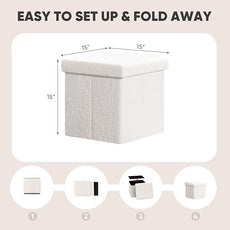 PINPLUS Storage Ottoman Cube Square Shaped Ottomans with Storage Foot Stool Footrest for Lving Room Boucle Ottoman Seat for Dorm Room,Faux Teddy Fur White,15