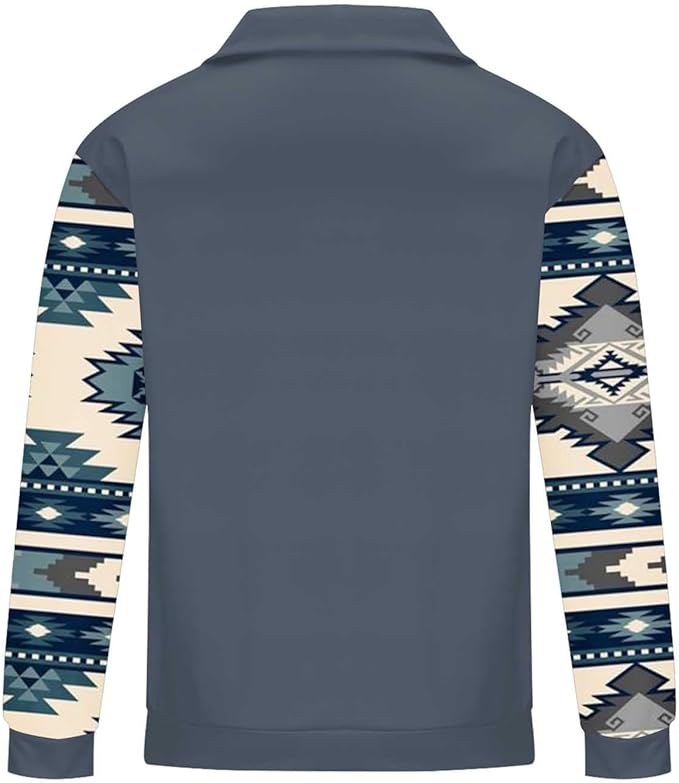 Western Sweatshirts for Men Aztec Cowboy Vintage Graphic Fleece Hoodie Mens Quarter Zip Pullover Country Jacket