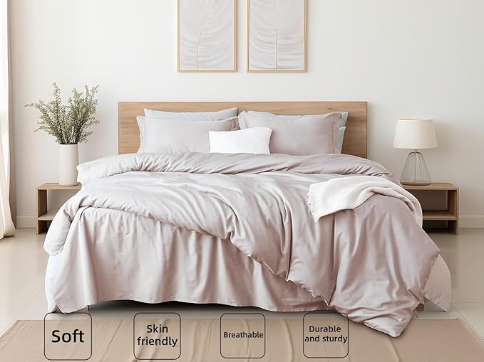 Twin/Twin-XL Duvet Cover Set 100% Egyptian Cotton, Included 1 Duvet Cover (No Insert) with 1 Pillowsham, 400 Thread Count Super Soft Comforter Cover with Corner Ties(68x90 Inches, Light Beige)
