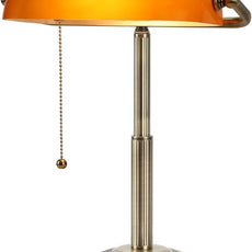 LINNMON Bankers Desk Lamp, Amber Retro Lamp, Vintage Lamp with Pull Chain Switch for Home Office (Brass+Amber)