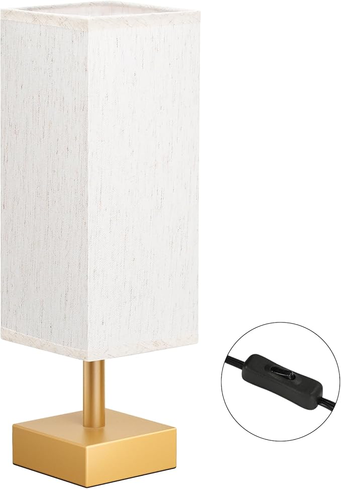 aooshine Gold Small Table Lamp - Bedside Lamp for Bedroom, Minimalist Nightstand Lamp with Square Fabric Shade, Desk Lamp for Kids Room Dorm
