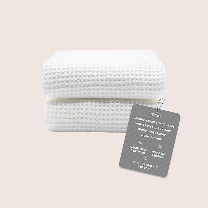 Italic Sedona Waffle Bath Sheets, 410 GSM 100% Cotton, Set of 2, Oversized Towels, Ultra Soft & Absorbent, Lightweight Spa Towels, White