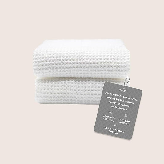 Italic Sedona Waffle Bath Sheets, 410 GSM 100% Cotton, Set of 2, Oversized Towels, Ultra Soft & Absorbent, Lightweight Spa Towels, White