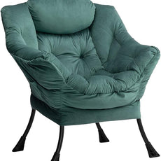 HollyHOME Lazy Chair with Armrest and Side Pocket, Comfy Accent Lounge Chair,Leisure Sofa Armchair for Living Room, Bedroom, Dorm, or Small Spaces, Oversized Reading Sofa Chair,Velvet Dark Atrovirens