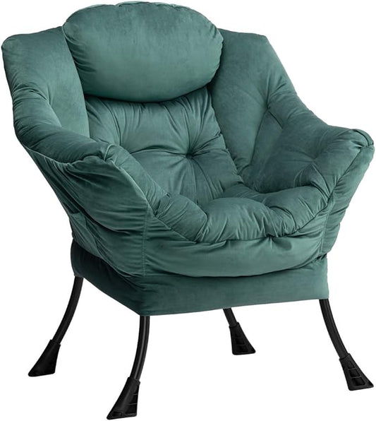 HollyHOME Lazy Chair with Armrest and Side Pocket, Comfy Accent Lounge Chair,Leisure Sofa Armchair for Living Room, Bedroom, Dorm, or Small Spaces, Oversized Reading Sofa Chair,Velvet Dark Atrovirens
