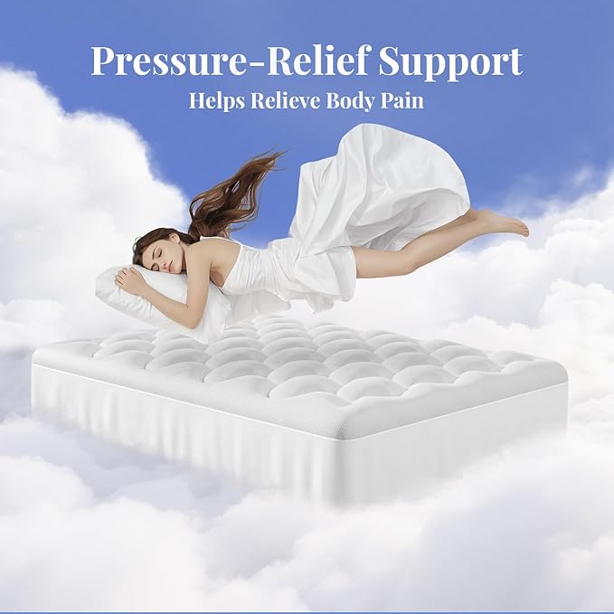 OhGeni Cooling 4 Inch Full Size Dual Layer Mattress Topper, 2 Inch Gel Memory Foam, 2 Inch Soft Pillow Top Pad, Bedroom Essentials Mattresses Cover, Extra Comfortable Sleep and Back Pain Relief