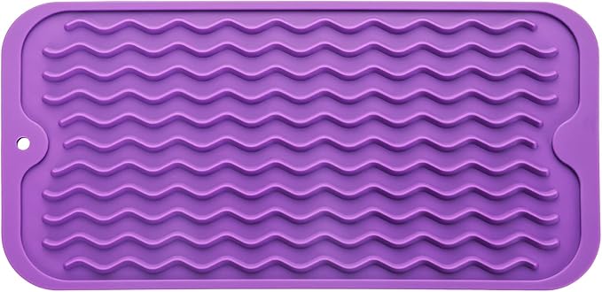Silicone Dish Drying Mat for Multiple Usage,Easy clean,Eco-friendly,Heat-resistant Silicone Mat for Kitchen Counter or Sink,Refrigerator or Drawer Liner Purple S 12 inches x 6 inches