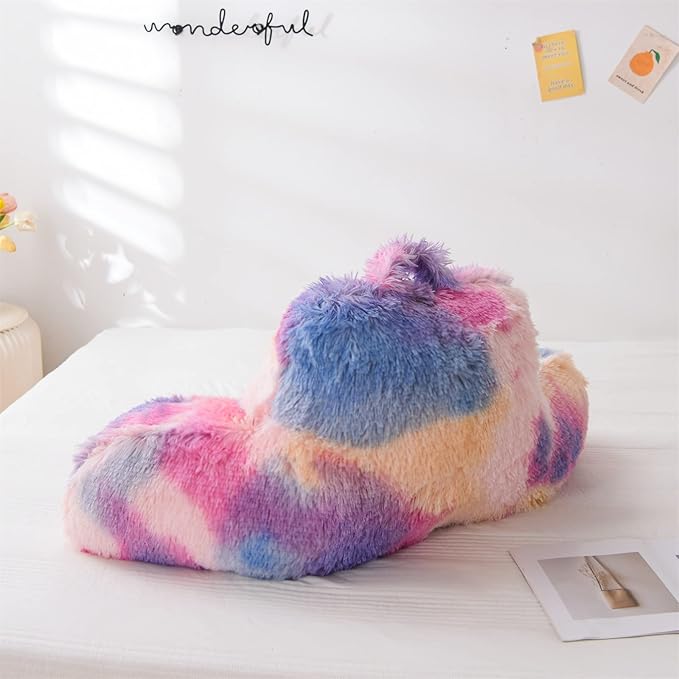 A Nice Night Faux Fur Reading Pillow Bed Wedge Large Adult Children Backrest with Arms Back Support for Sitting Up for Bedrest,PinkPurple
